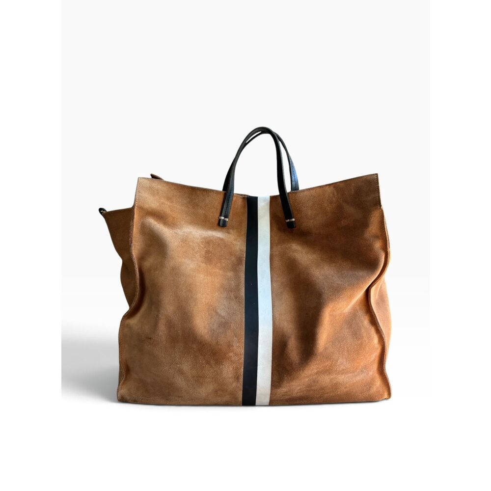 Clare V. Simple Tote Camel Suede Black White Stripe